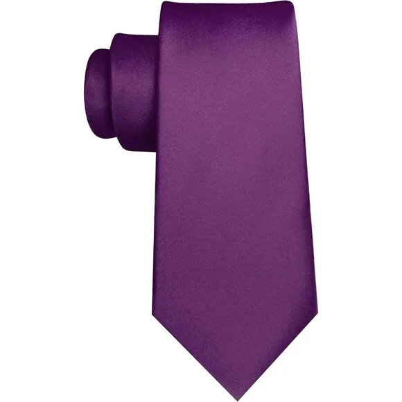 Men's Dark Purple Solid Pure Color Imported Polyester Formal Neck Ties - Picture 3 of 6